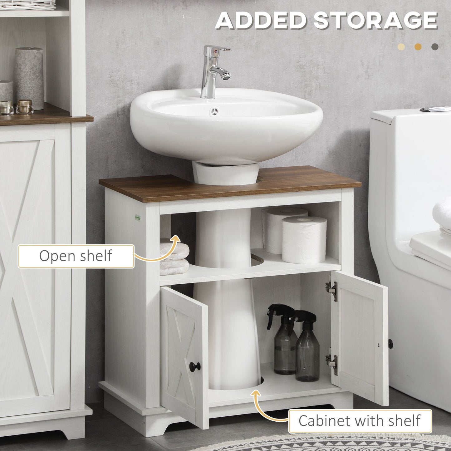 Space-Saving Under Sink Bathroom Vanity Unit with Double Doors - White