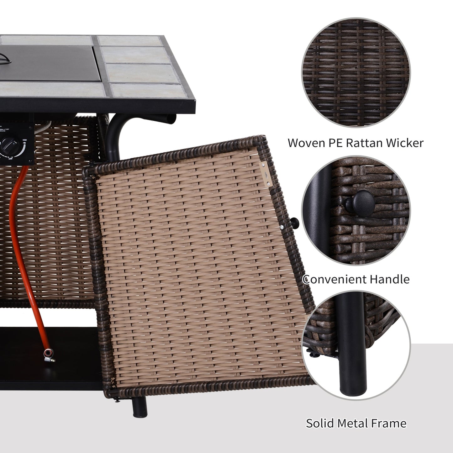 Wicker Gas Fire Pit with Lid 50000 BTU Burner - Brown Black