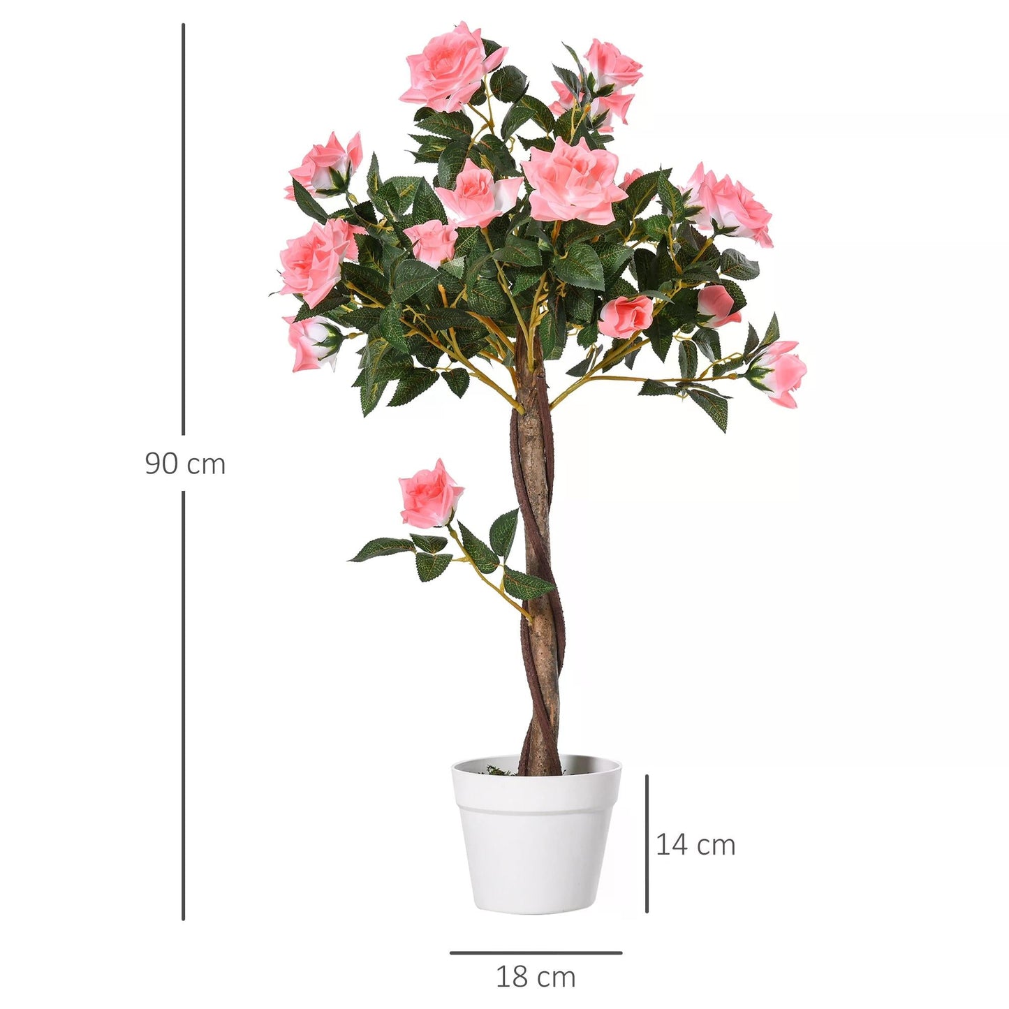 90cm Artificial Rose Tree with 21 Pink Flowers - Indoor Outdoor Faux Plant