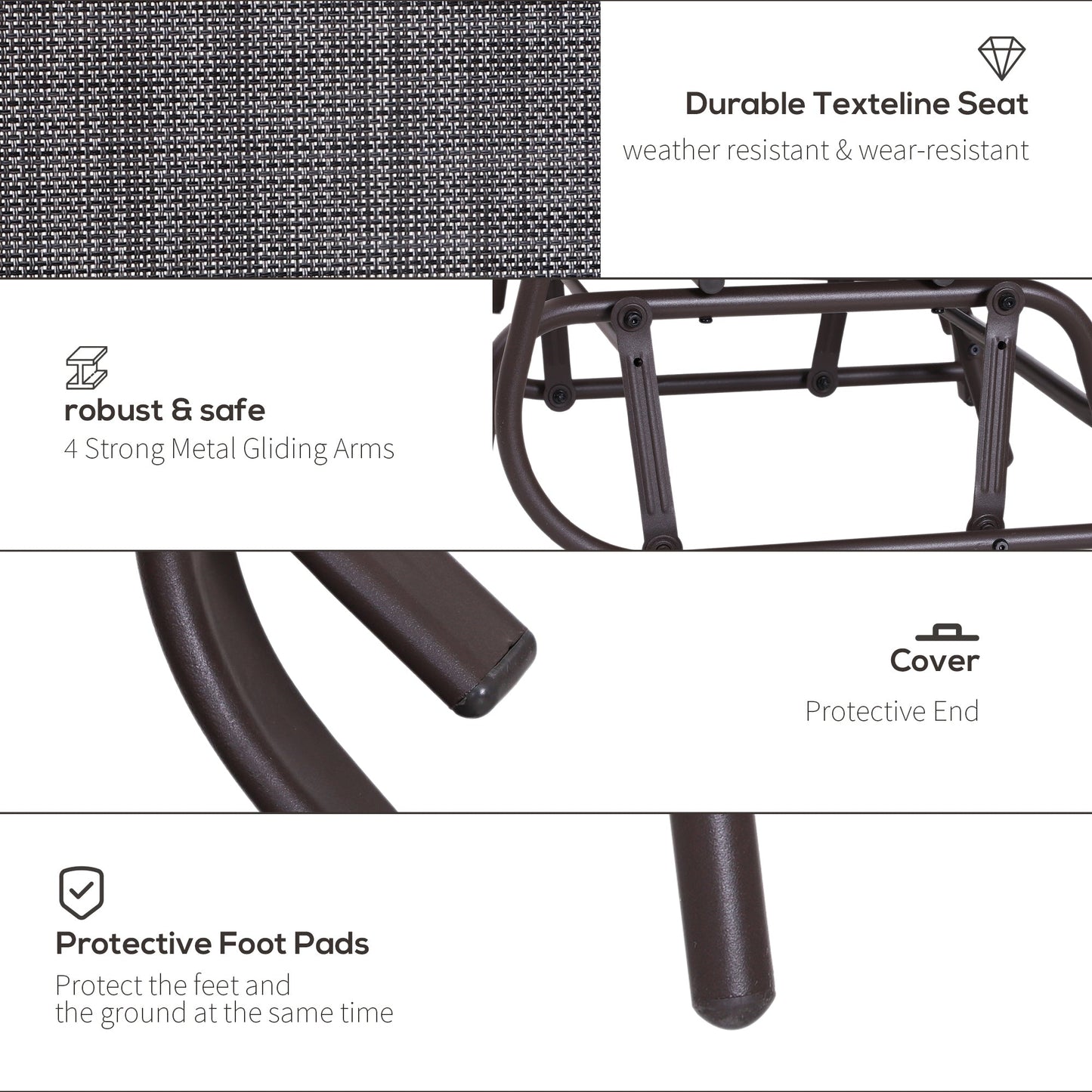 3 Piece Garden Double Glider Set with Glass Table - Grey Mesh Fabric