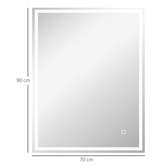 Dimmable LED Bathroom Mirror with Anti-Fog and Smart Touch - 90 x 70cm