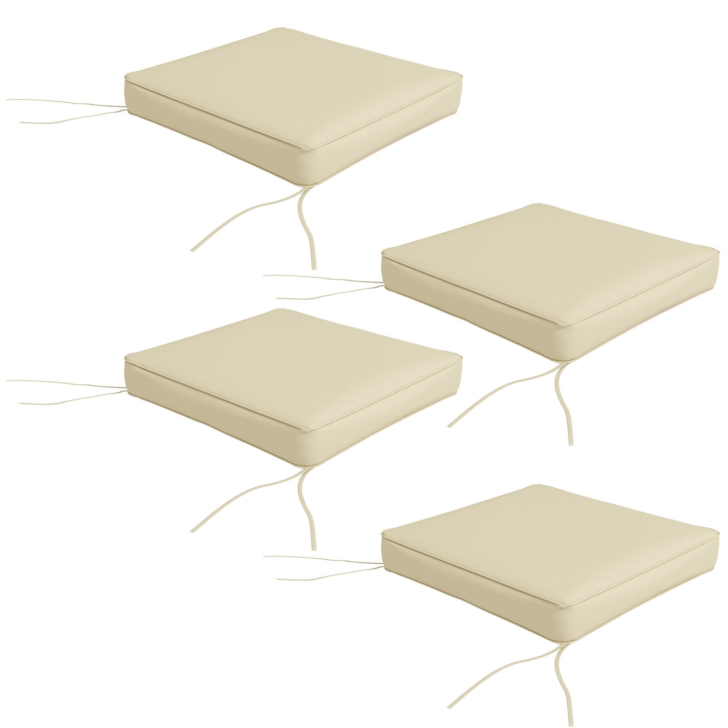 Set of 4 Outdoor Chair Cushions with Ties - Beige Polyester