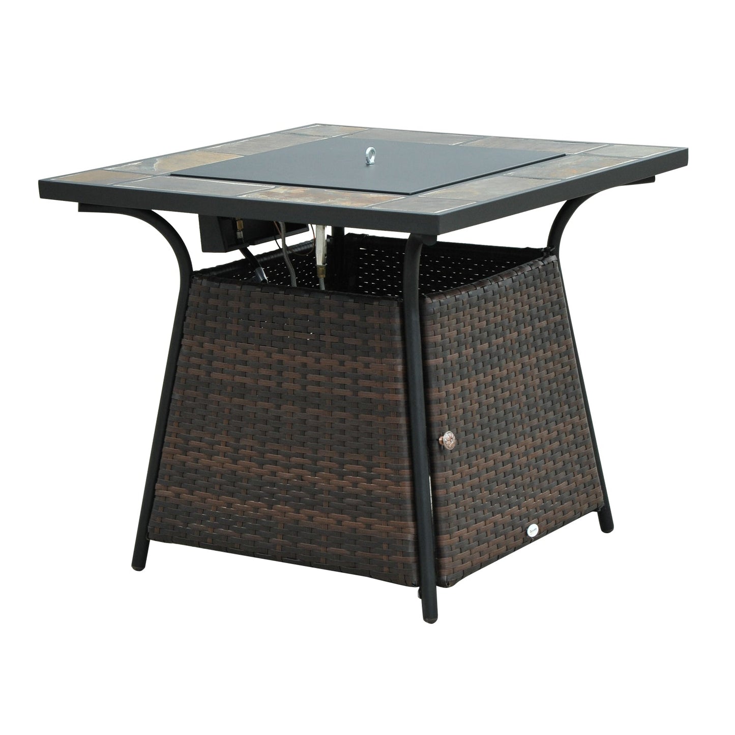 Wicker Gas Fire Pit with Lid 50000 BTU Burner - Brown Black