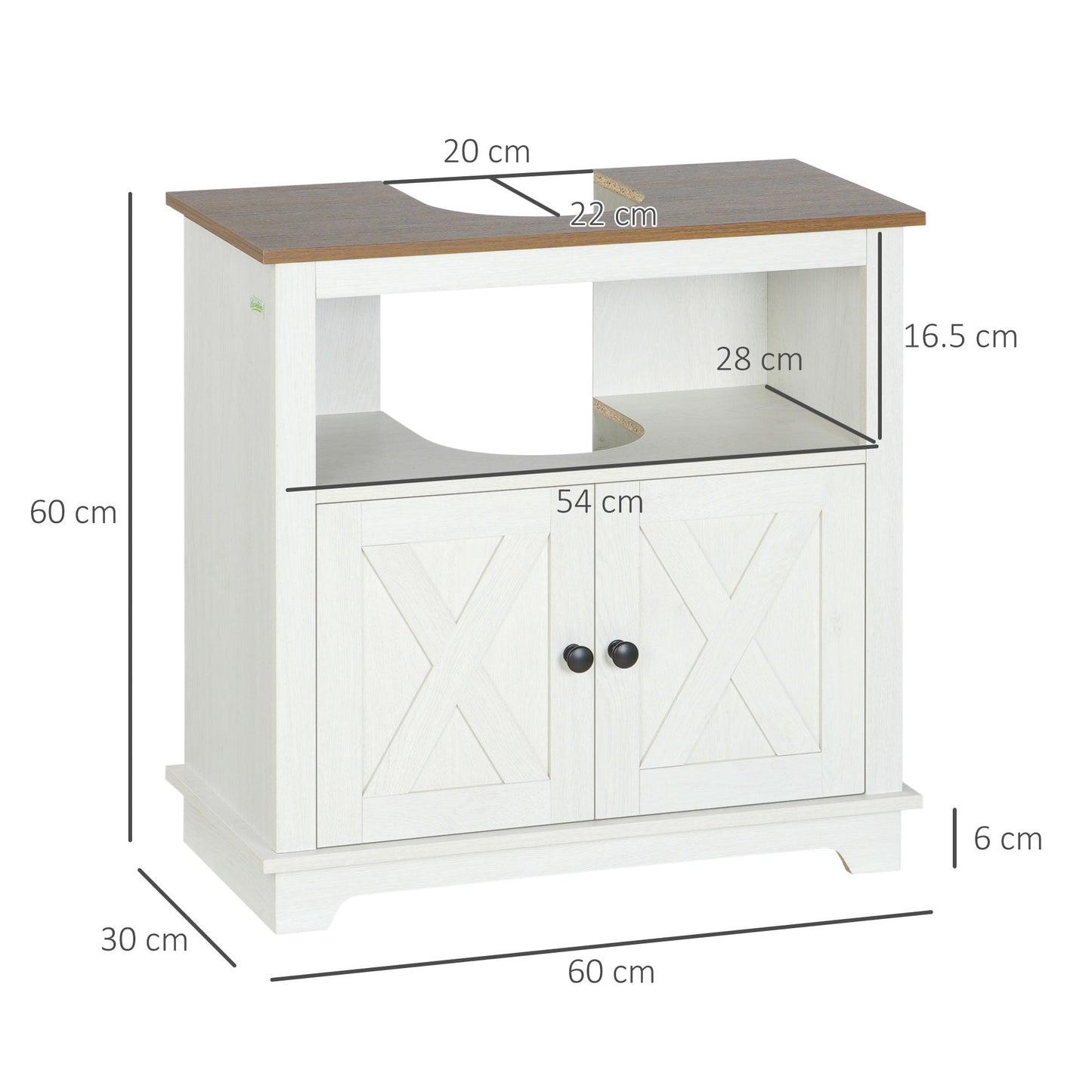 Space-Saving Under Sink Bathroom Vanity Unit with Double Doors - White