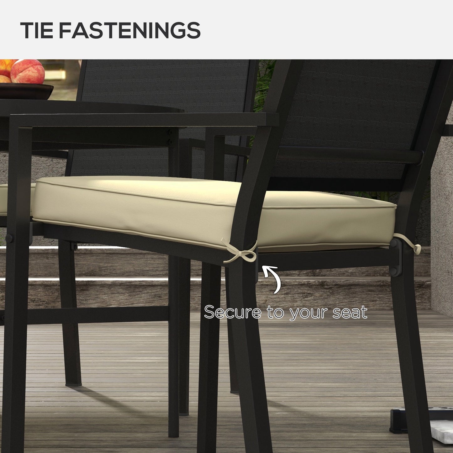 Set of 4 Outdoor Chair Cushions with Ties - Beige Polyester