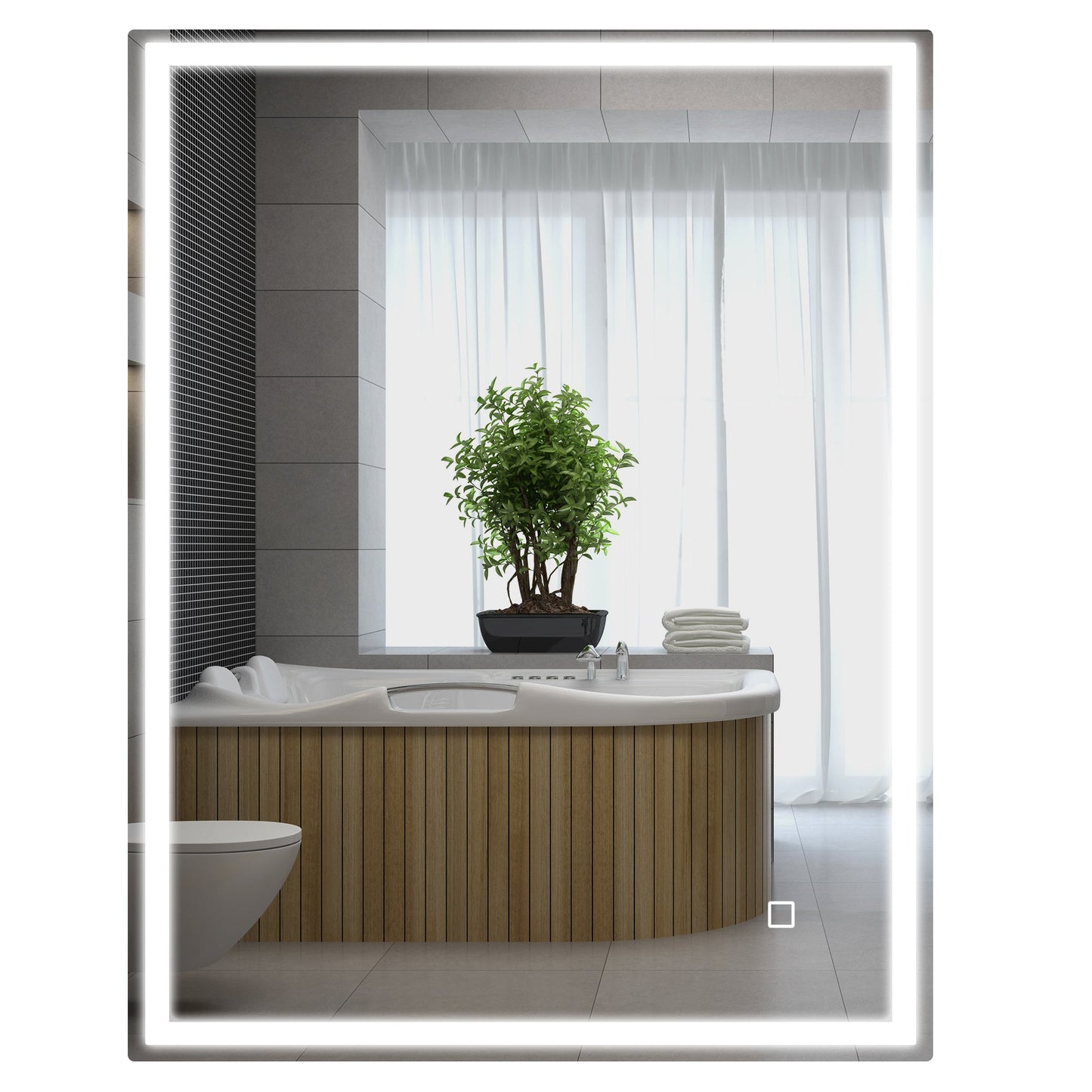 Dimmable LED Bathroom Mirror with Anti-Fog and Smart Touch - 90 x 70cm