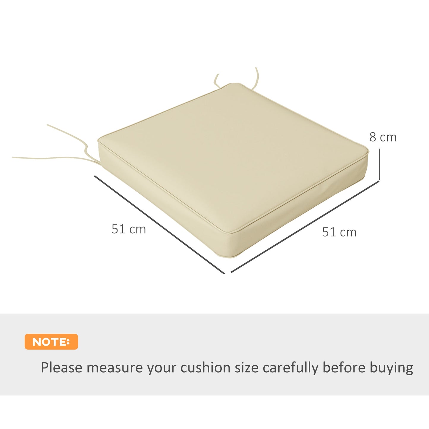 Set of 4 Outdoor Chair Cushions with Ties - Beige Polyester