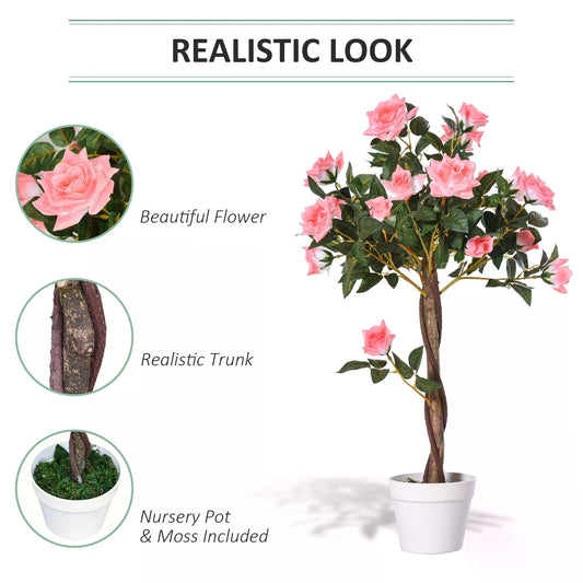 90cm Artificial Rose Tree with 21 Pink Flowers - Indoor Outdoor Faux Plant