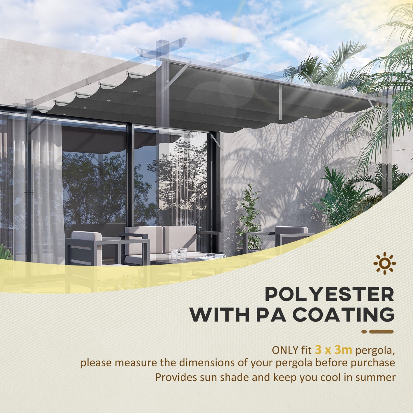 Replacement Canopy Fabric for 3x3 Metre Pergola - Durable Polyester Dark Grey
