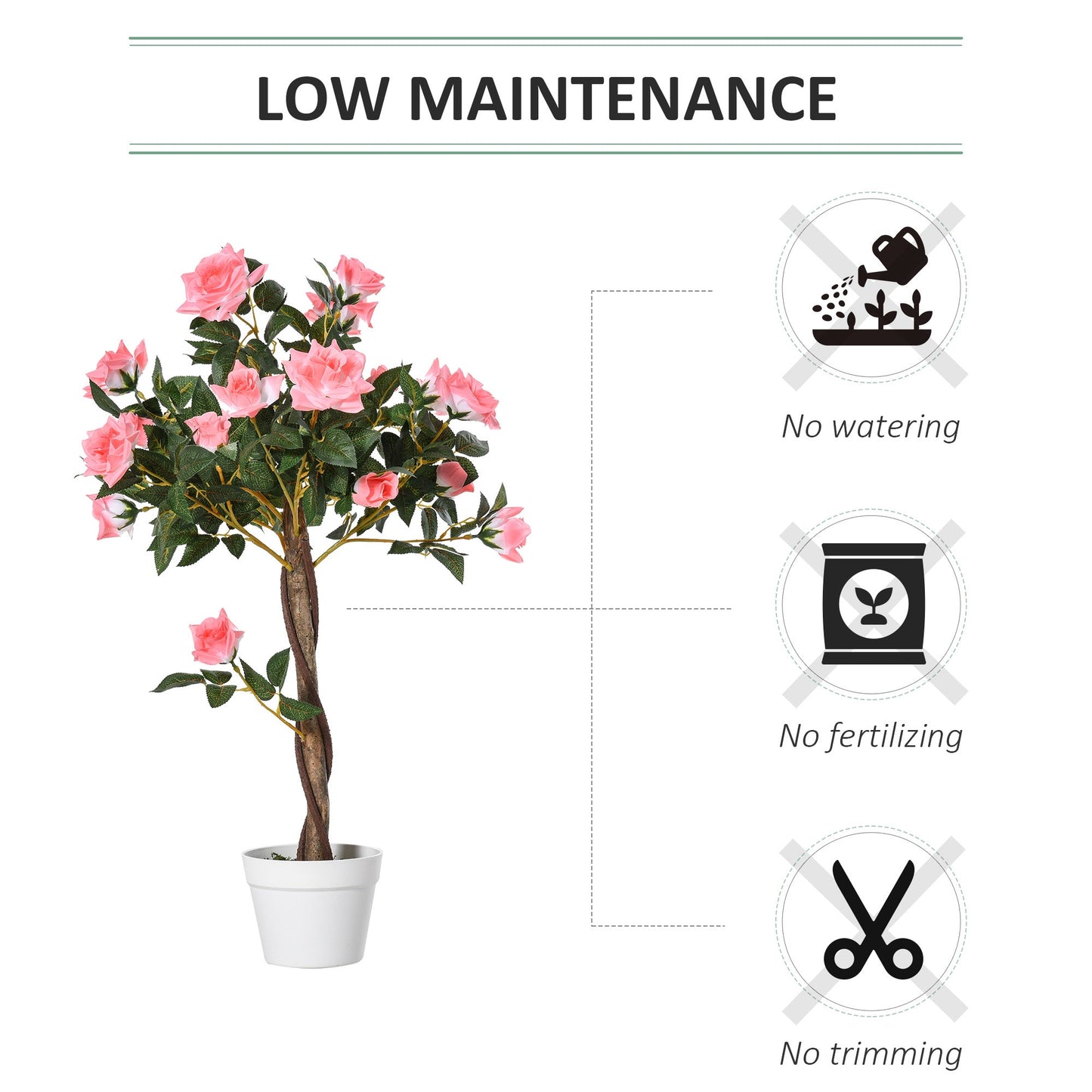 90cm Artificial Rose Tree with 21 Pink Flowers - Indoor Outdoor Faux Plant