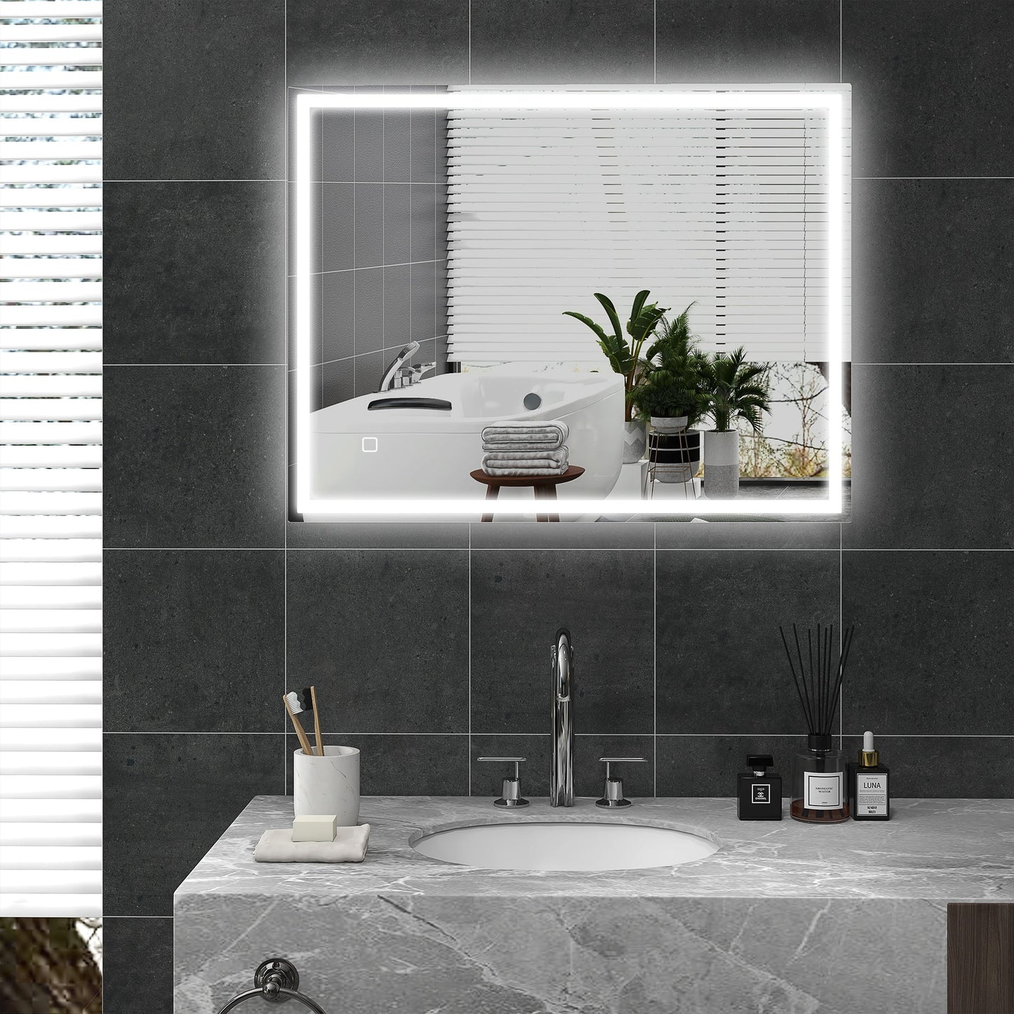 Dimmable LED Bathroom Mirror with Anti-Fog and Smart Touch - 90 x 70cm