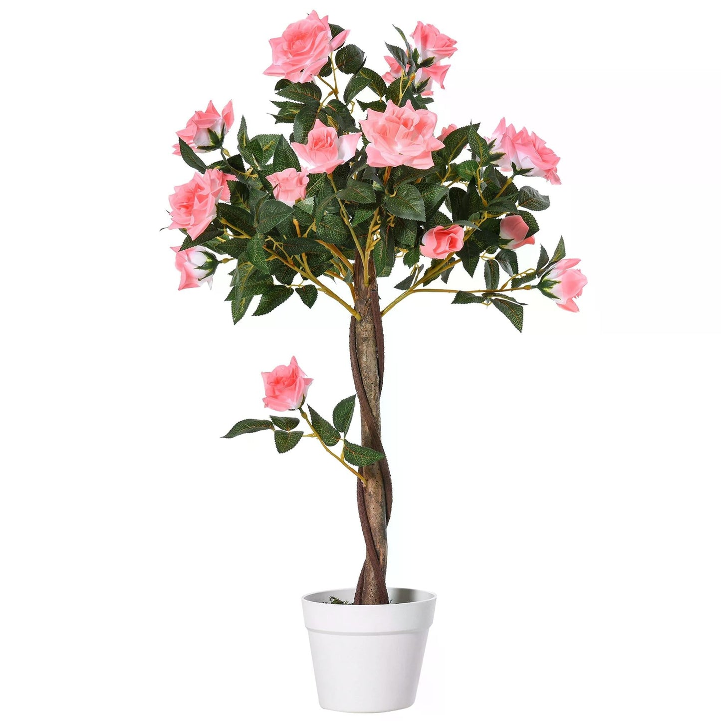 90cm Artificial Rose Tree with 21 Pink Flowers - Indoor Outdoor Faux Plant